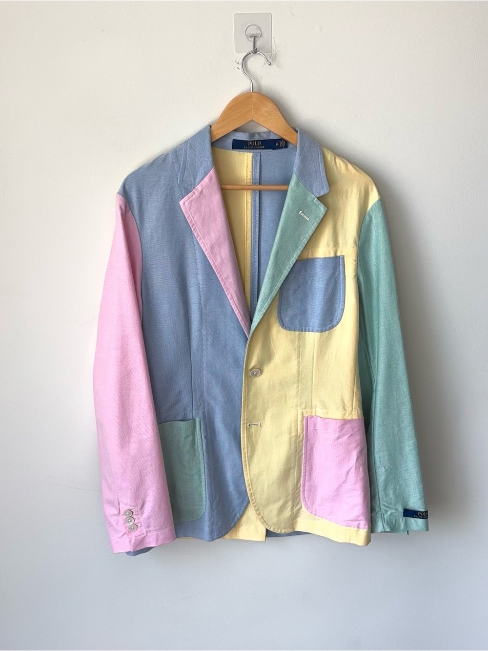 Polo Ralph Lauren Multicolor Blazer Size M Unstructured Patchwork Pastel Fun